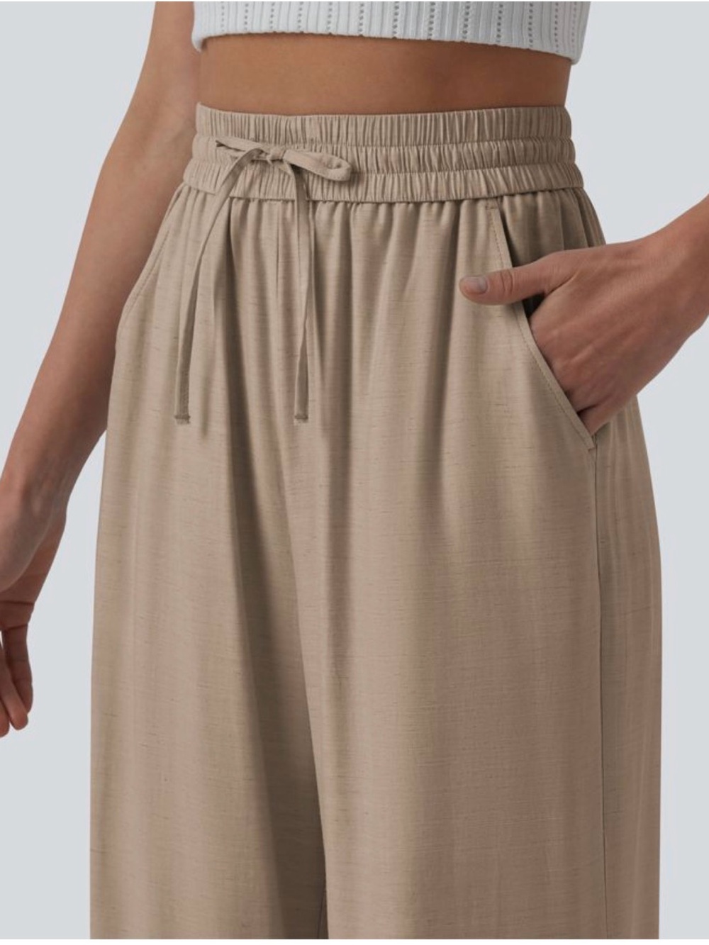 HALARA Wide Leg Drawstring linen mix Pants in Beige Taupe size XL TALL - Picture 2 of 6